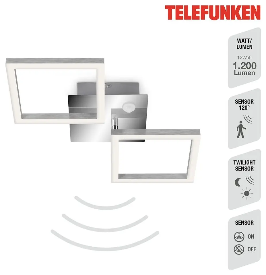 Потолочный светодиодный светильник Telefunken 318508TF с датчиком движения, 318508TF, 12 Вт, 1200 лм, хромированный.
