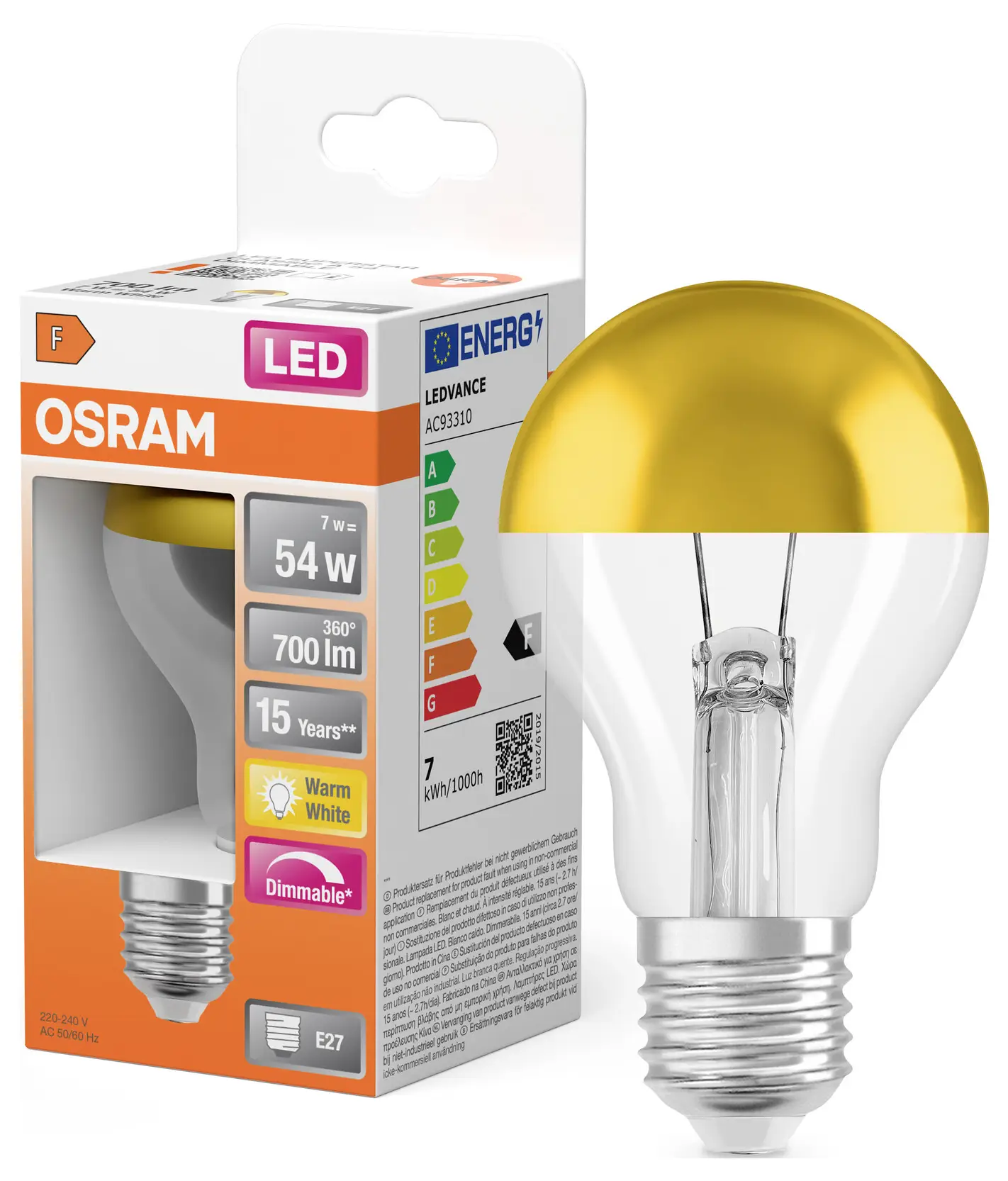 Светодиодная лампа COB OSRAM HOMELIGHTING 4099854785535 E-27 7 Вт, теплый белый свет, 1 шт.