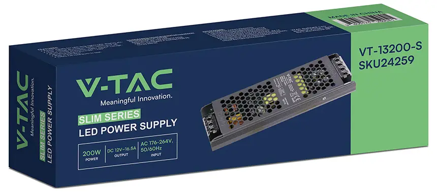 Светодиодный трансформатор V-TAC VT-13200-S, постоянное напряжение, 200 Вт, 16,5 А, 12 В/постоянный ток, без регулировки яркости,