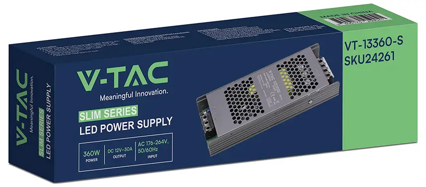 V-TAC VT-13360-S Світлодіодний трансформатор постійної напруги 360 Вт 30 A 12 В/DC, не регулюється яскравістю 1 шт.
