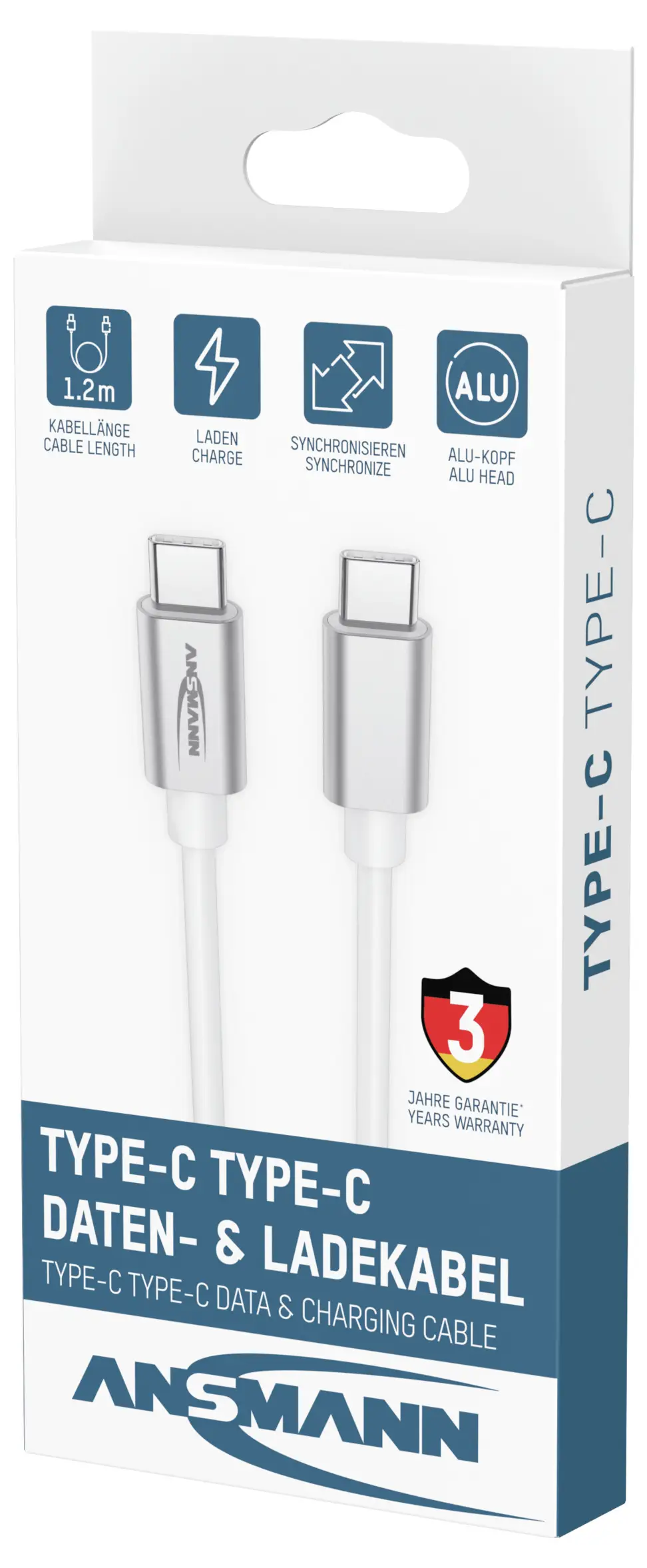 Кабель Ansmann USB Type-C with Type-C Daten und Ladekabel 120 см 1700-0213, USB-C®, 120 см