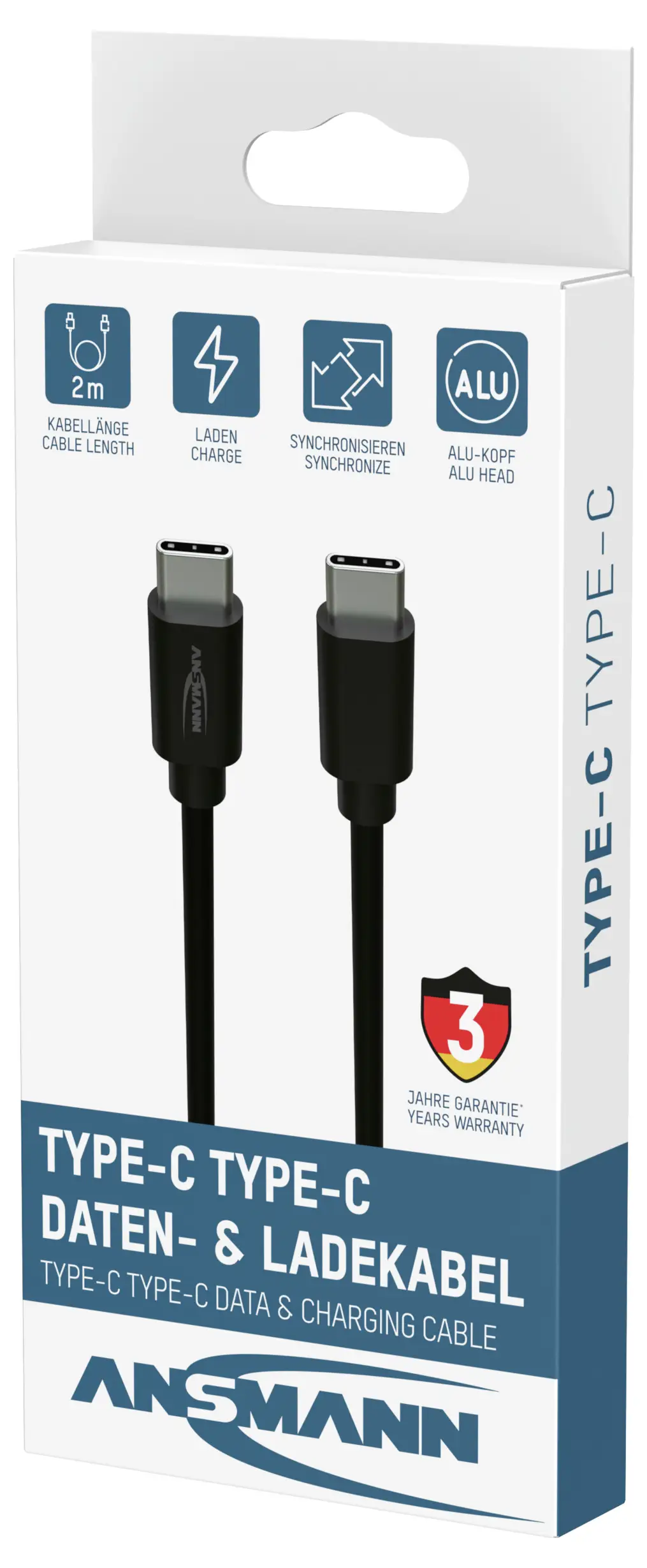 Кабель Ansmann USB Type-C with Type-C Daten und Ladekabel 200 см 1700-0208, USB-C®, 200 см