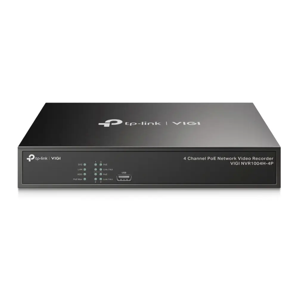 TP-LINK VIGI NVR1004H-4P — IP-видеорегистратор с разрешением 3840 x 2160 пикселей.