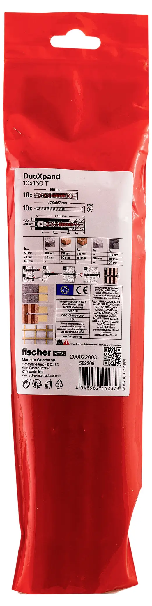 Fischer 562209 DuoXpand Монтажний дюбель зі збільшеною довжиною 160 мм 10 мм 10 шт.