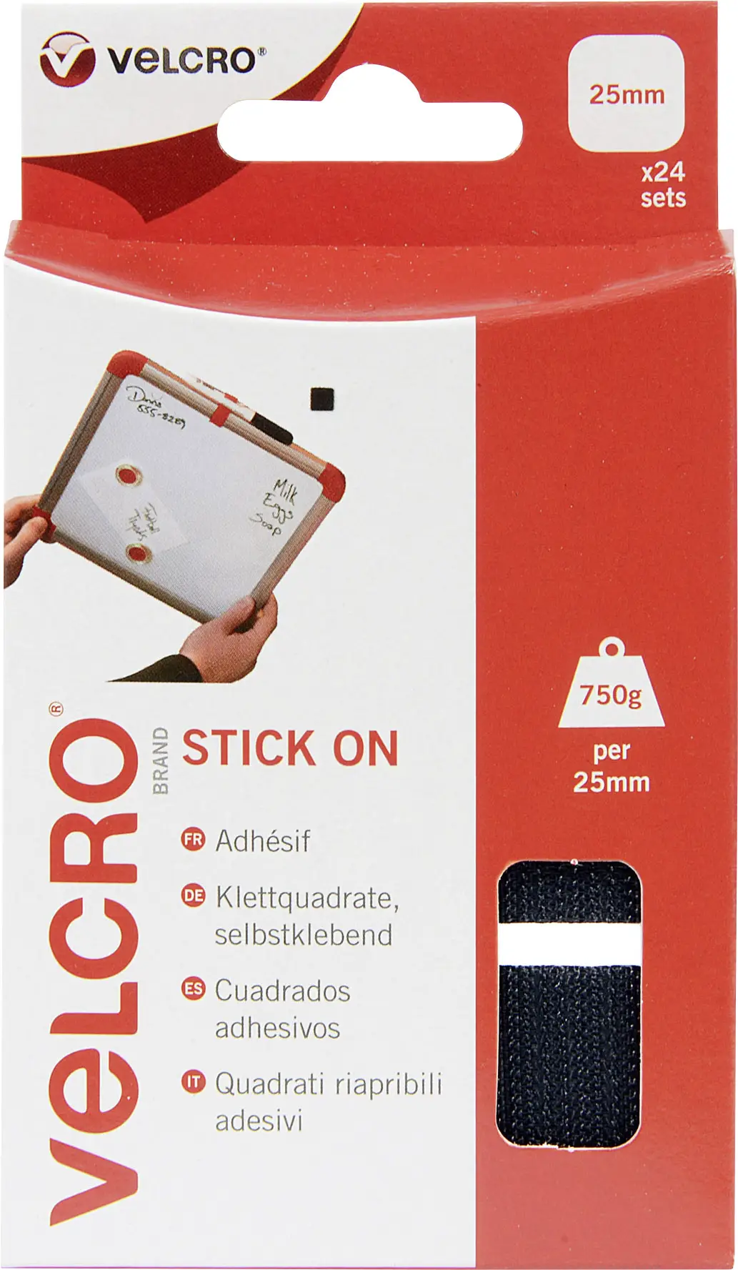 Квадратная липучка Velcro® VEL-EC60236 для крепления элементов с петлями и крючками (Д x Ш) 25 мм x 25 мм, черная, 24 пары.