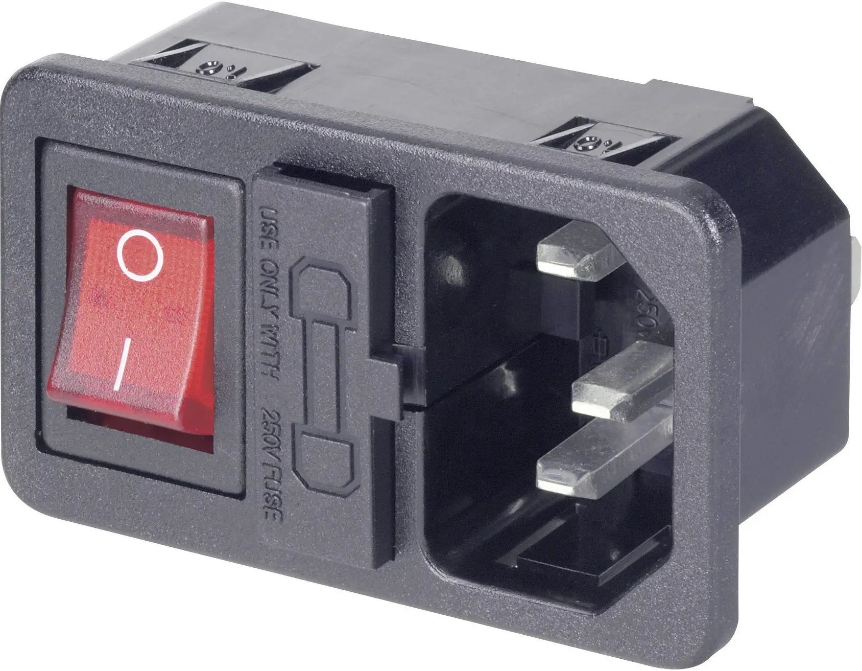 Вилка IEC із кріпленням snap-in та вимикачем Kaiser, з підсвічуванням, 10 A, 250 V, чорна