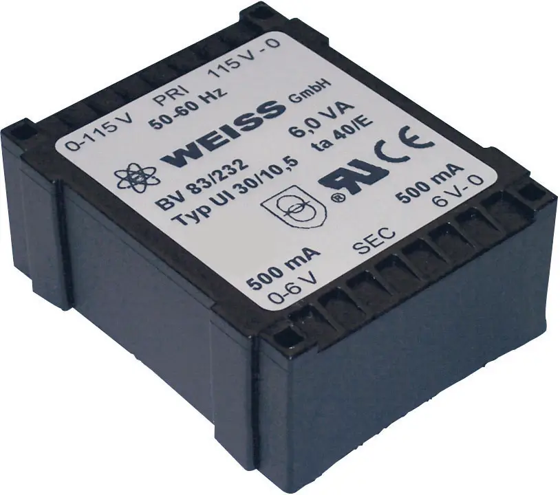 Низкопрофильный трансформатор Weiss Elektrotechnik 6VA 2X12V/250mA