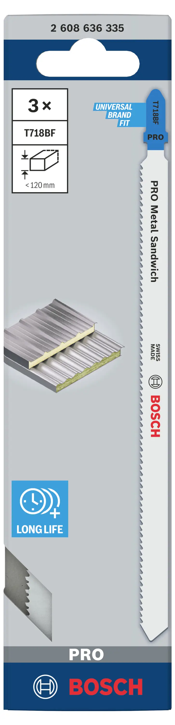Полотно для лобзика T 718 BF, металеве сендвіч-лезо, аксесуари Bosch 2608636335 2608636335 3 шт.