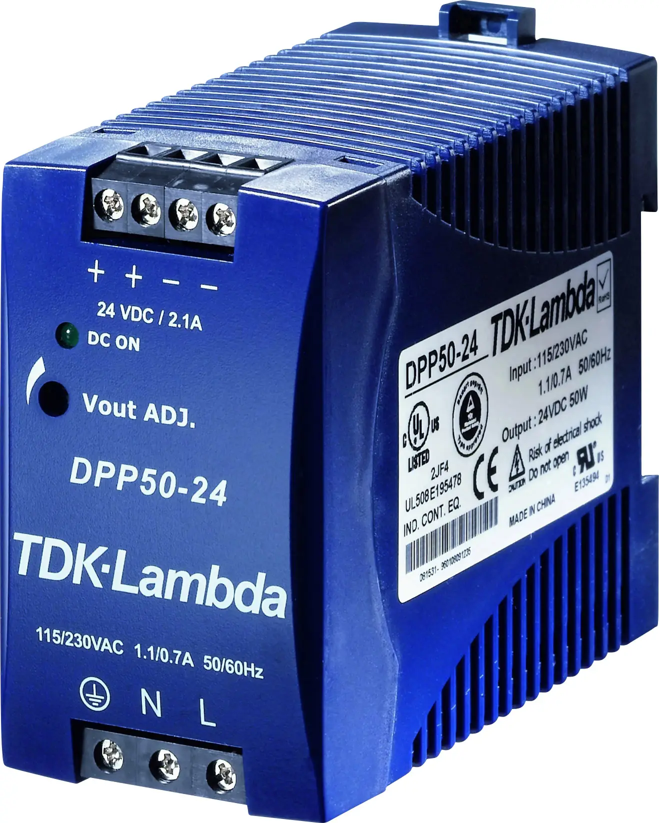 Блок питания TDK-Lambda DPP50-48 для установки на DIN-рейку, 48 В/постоянный ток, 1,05 А, 50 Вт.