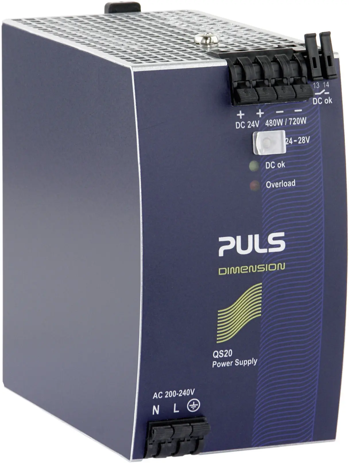 Блок питания PULS QS20.244 для DIN-рейки, 24 В/постоянный ток, 20 А, 480 Вт. Количество выходов: 1. Описание: 1 шт.