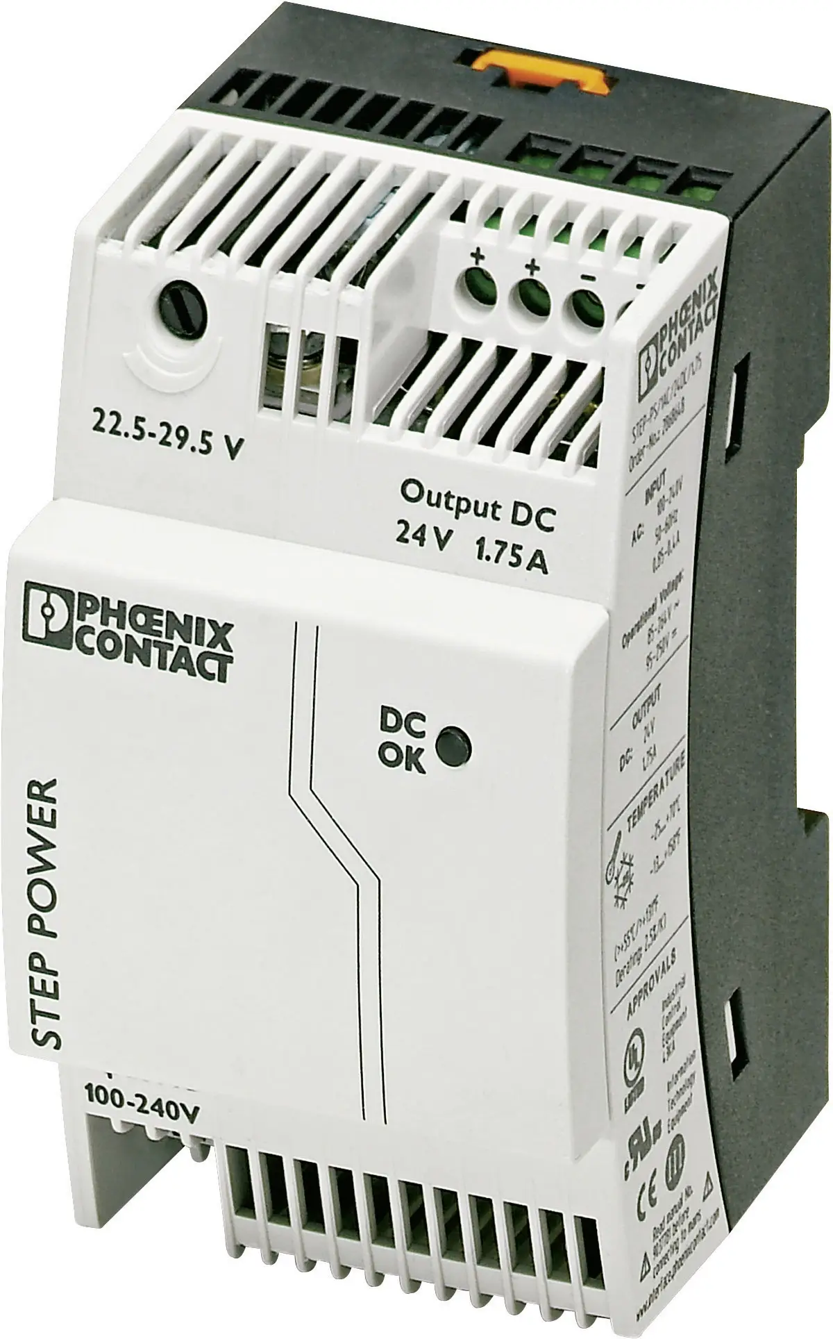 Блок питания Phoenix Contact STEP-PS/1AC/24DC/1.75 на DIN-рейку, 24 В постоянного тока, 1,9 А, 42 Вт