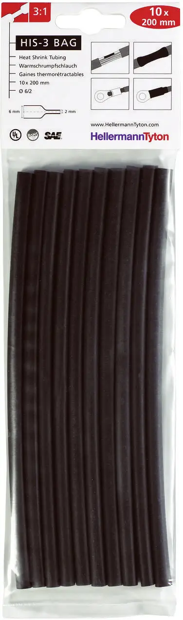 Термоусадочная трубка HellermannTyton HIS-3-BAG-6/2-BK