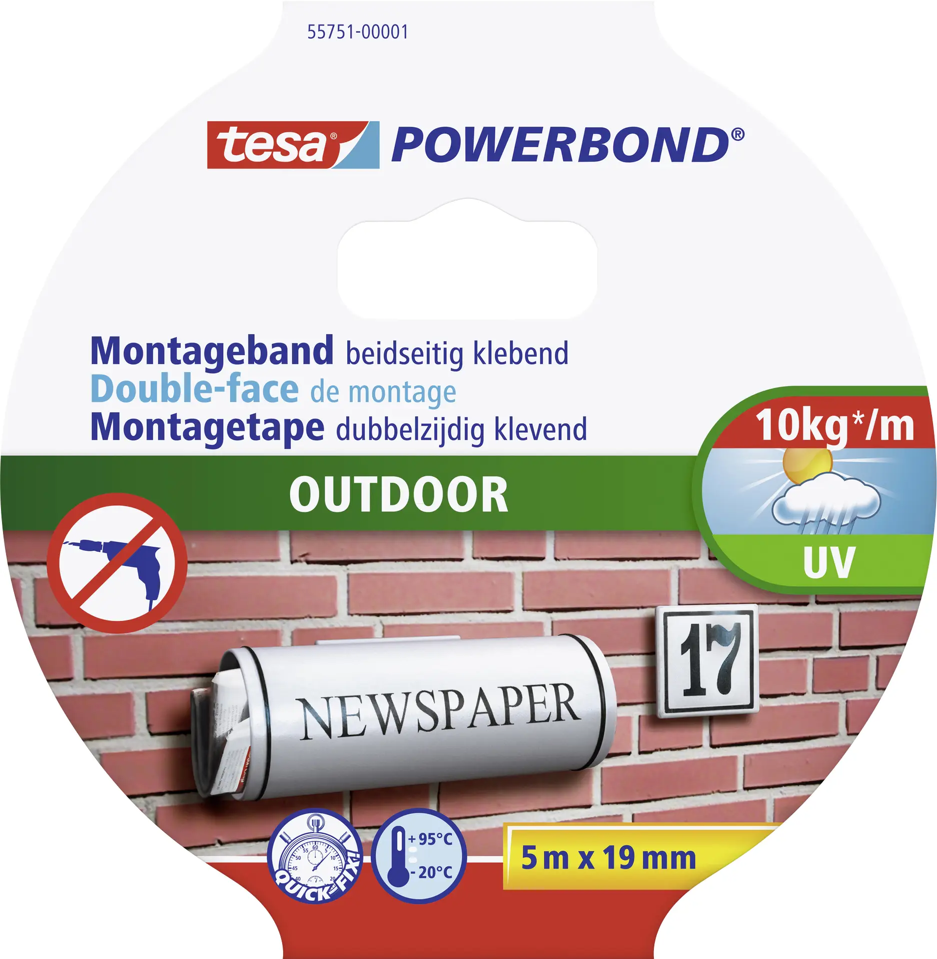 Монтажная лента tesa® Powerbond 55751-00001-03 для наружного применения (Д x Ш) 5 м x 19 мм 5 м 1 шт.