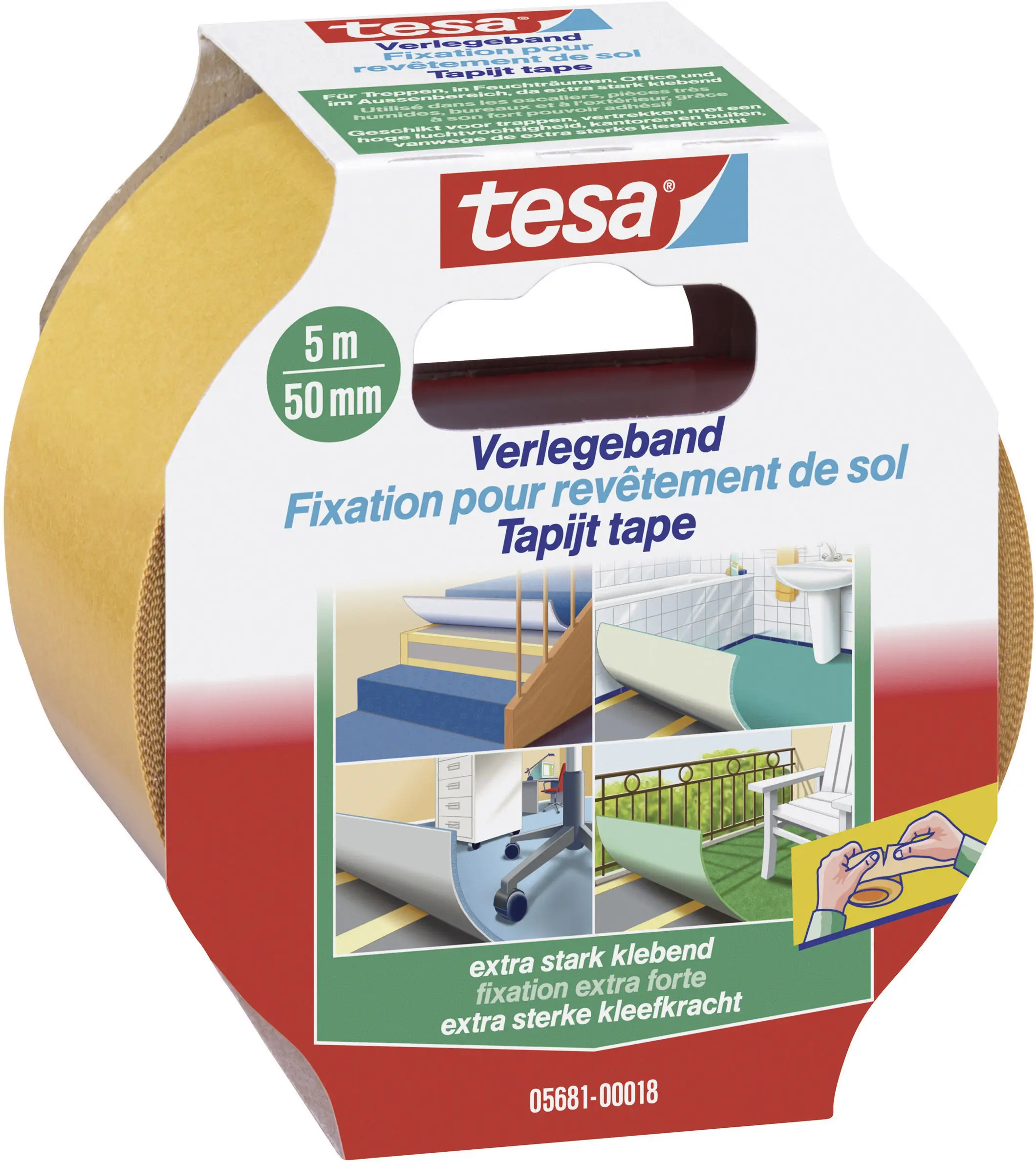 tesa 05681-00018-11 ПОСИЛЕНА килимова стрічка (Д x Ш) 5 м x 50 мм 5 м 1 шт.