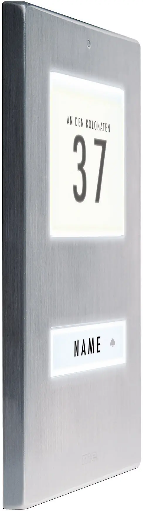 Кнопка дверного звонка m-e modern-electronics KT 1-EG с адресом и именем, 1 шт., нержавеющая сталь, 12 В/1 А