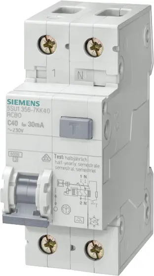Диференціальний автоматичний вимикач Siemens 5SU1356-6KK10, 1-полюсний + N, B 10 A 0,03