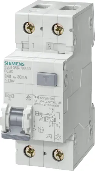 Диференціальний автоматичний вимикач Siemens 5SU1356-7KK20, 1-полюсний + N, C 20 A 0,03