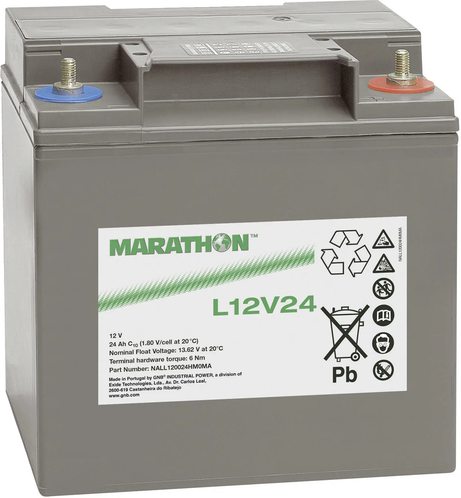 Свинцево-кислотний акумулятор GNB Marathon L12V24 NALL120024HM0MA, AGM, 12 В, 23,5 Аг