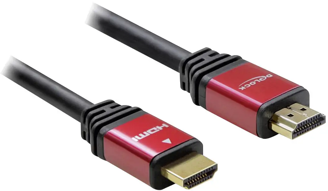 HDMI-кабель Delock HDMI-A штекер, HDMI-A штекер 3,00 м красный/черный 57903 позолоченные контакты, с ферритовым сердечником HDMI-к