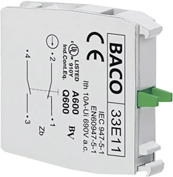 Контактний елемент 33E11 1 НЗ, 1 НО миттєвий 600 В BACO BA33E11 1 шт.