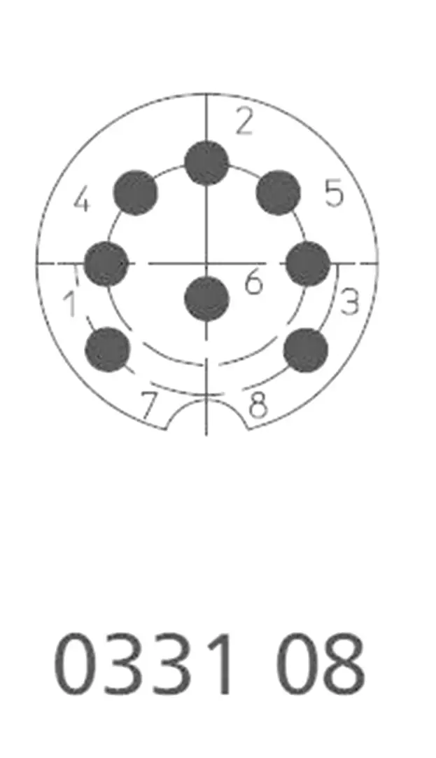 Круглый разъем DIN 0332 08 Lumberg 0332 08, штекерный прямой разъем. Количество контактов: 8, серебристый, 1 шт.
