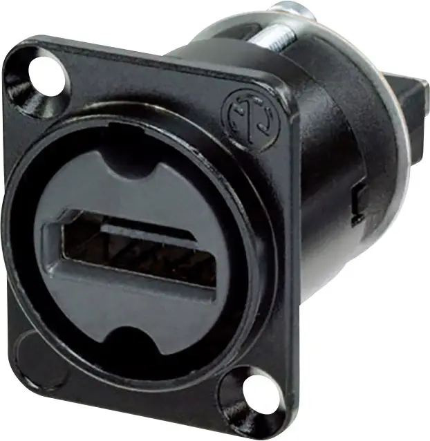 HDMI-разъем NAHDMI-W-B Neutrik, гнездовой разъем NAHDMI-W-B с фланцем, прямой выход. Количество контактов: 19, черный, 1 шт.