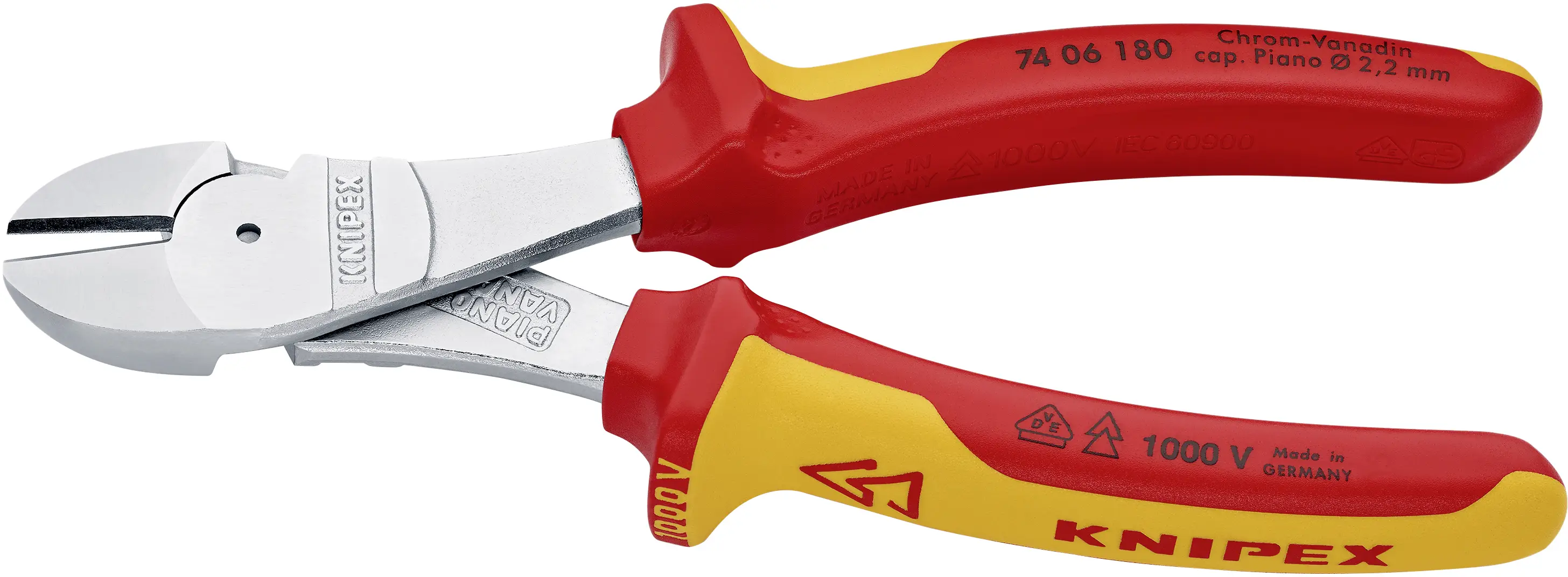 Бокорезы Knipex 74 06 180 для тяжелых условий эксплуатации, 180 мм, твердость 64 HRC, VDE.
