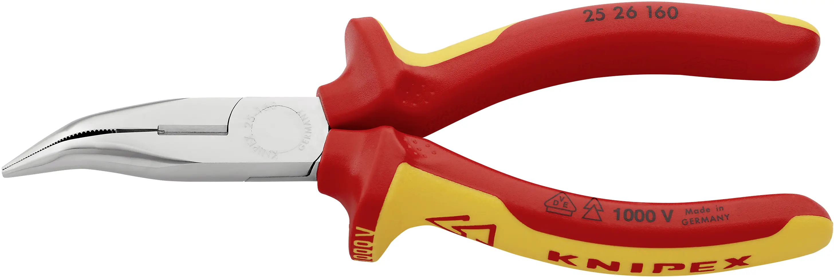 Плоскогубцы Knipex 25 26 160 VDE с плоскими круглыми губками, изогнутые под углом 40°, хром-ванадиевая электротехническая сталь, 1