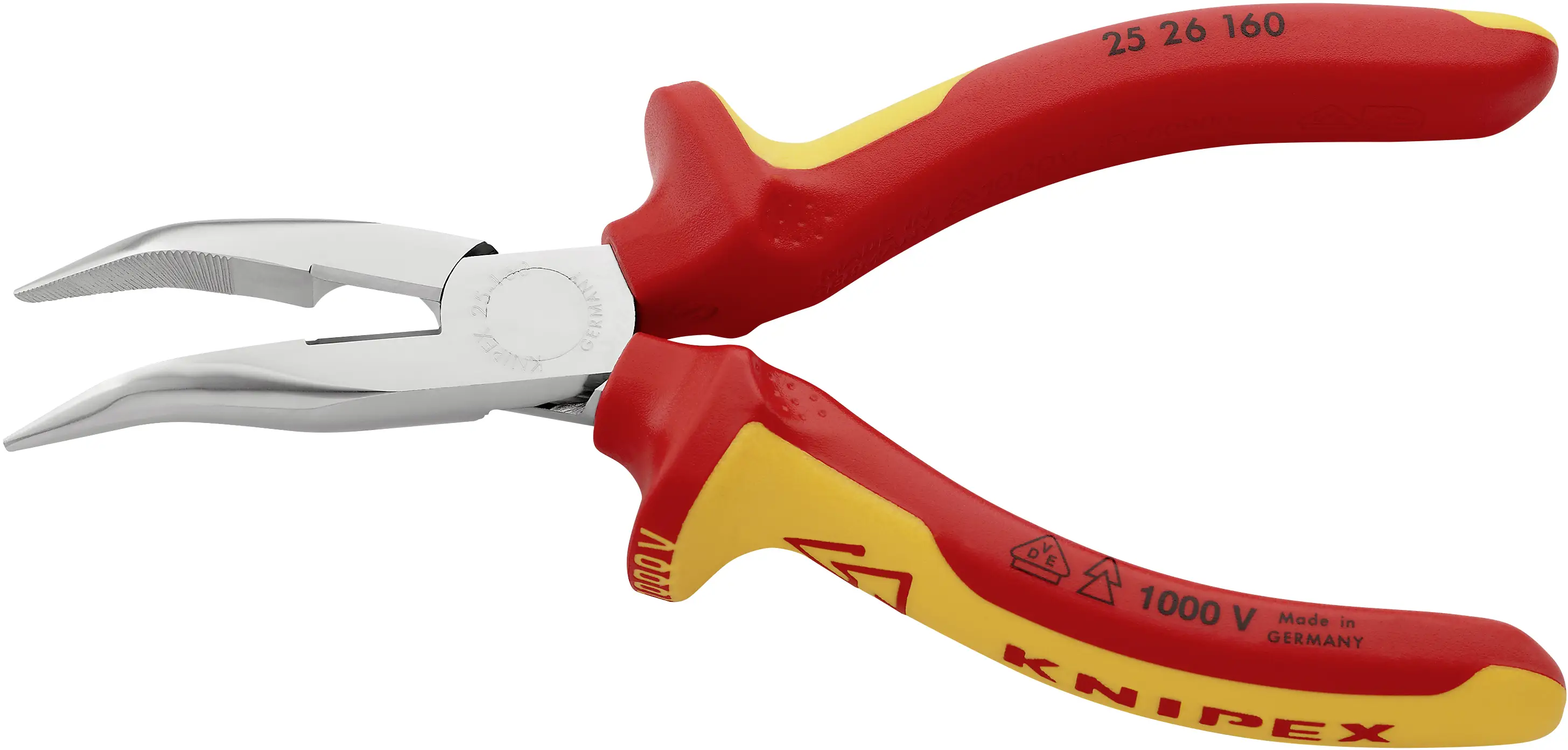 Плоскогубцы Knipex 25 26 160 VDE с плоскими круглыми губками, изогнутые под углом 40°, хром-ванадиевая электротехническая сталь, 1