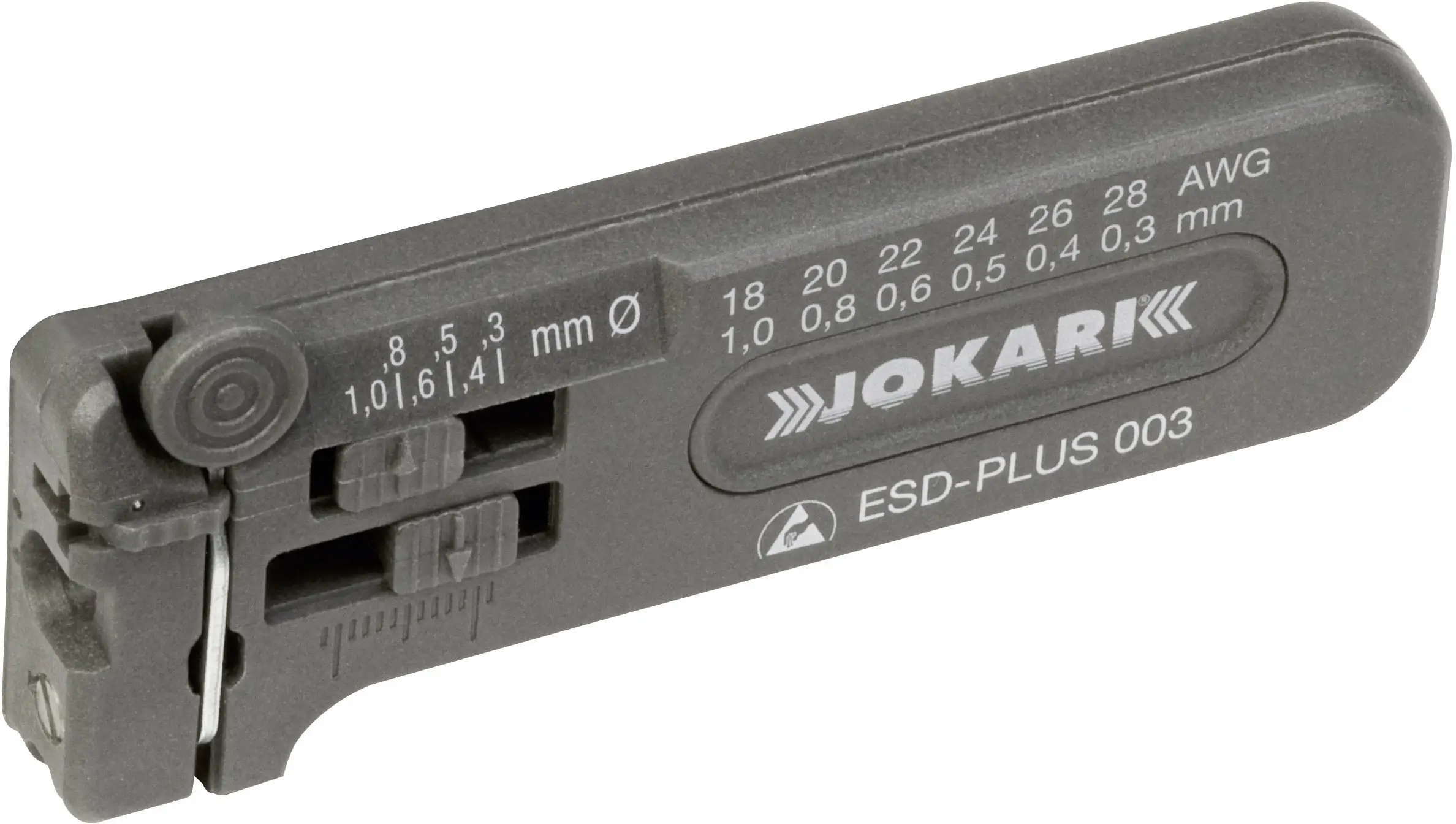 Инструмент для зачистки проводов Jokari 40027 ESD-PLUS 001 ESD. Совместимость с проводами ПВХ диаметром от 0,12 до 0,40 мм. Совмес