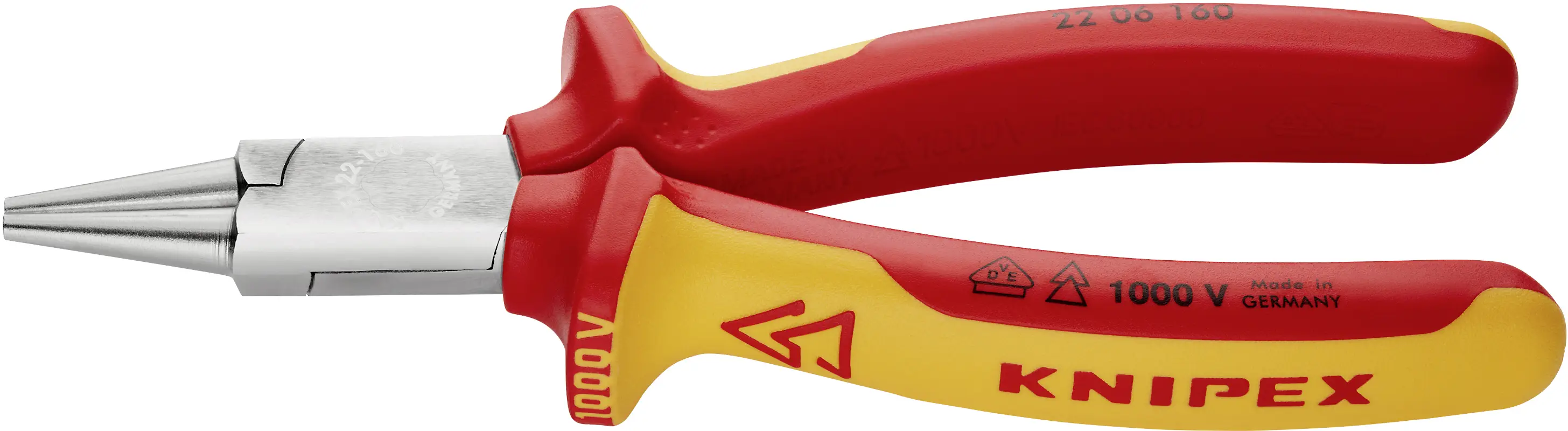 Круглогубцы Knipex 22 06 160 VDE с прямыми круглыми губками, хром-ванадиевая электротехническая сталь, 160 мм