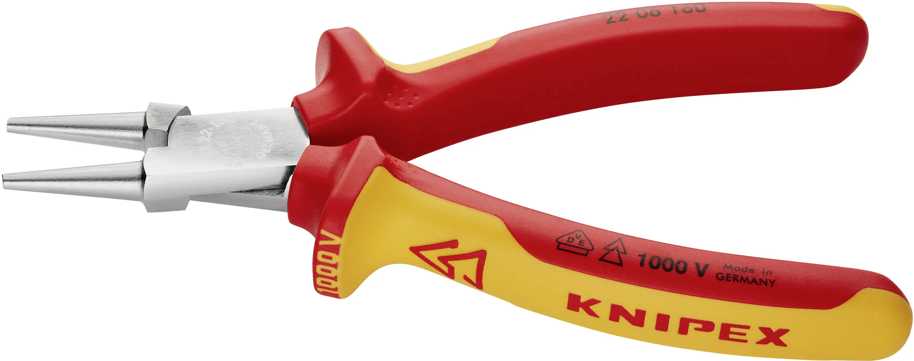 Круглогубцы Knipex 22 06 160 VDE с прямыми круглыми губками, хром-ванадиевая электротехническая сталь, 160 мм