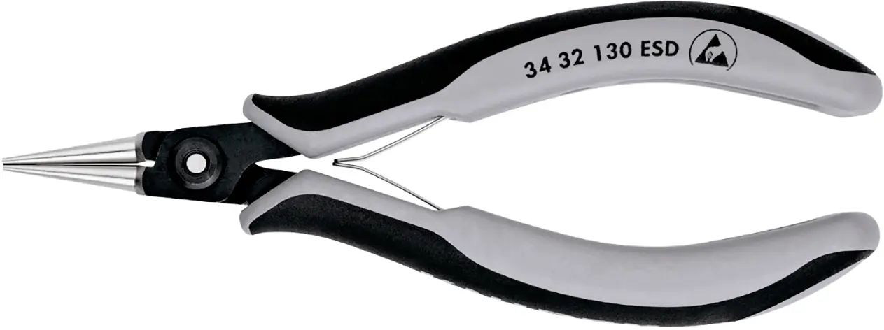 Плоскогубці Knipex 34 32 130 ESD ESD з прямими круглими губками, хром-ванадієва сталь, підшипники 135 мм