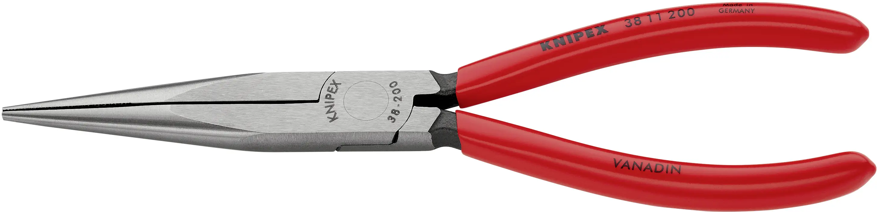 Knipex 38 11 200 для электроники и механики Плоские, круглые, прямые плоскогубцы, ванадиевая электротехническая сталь, 200 мм