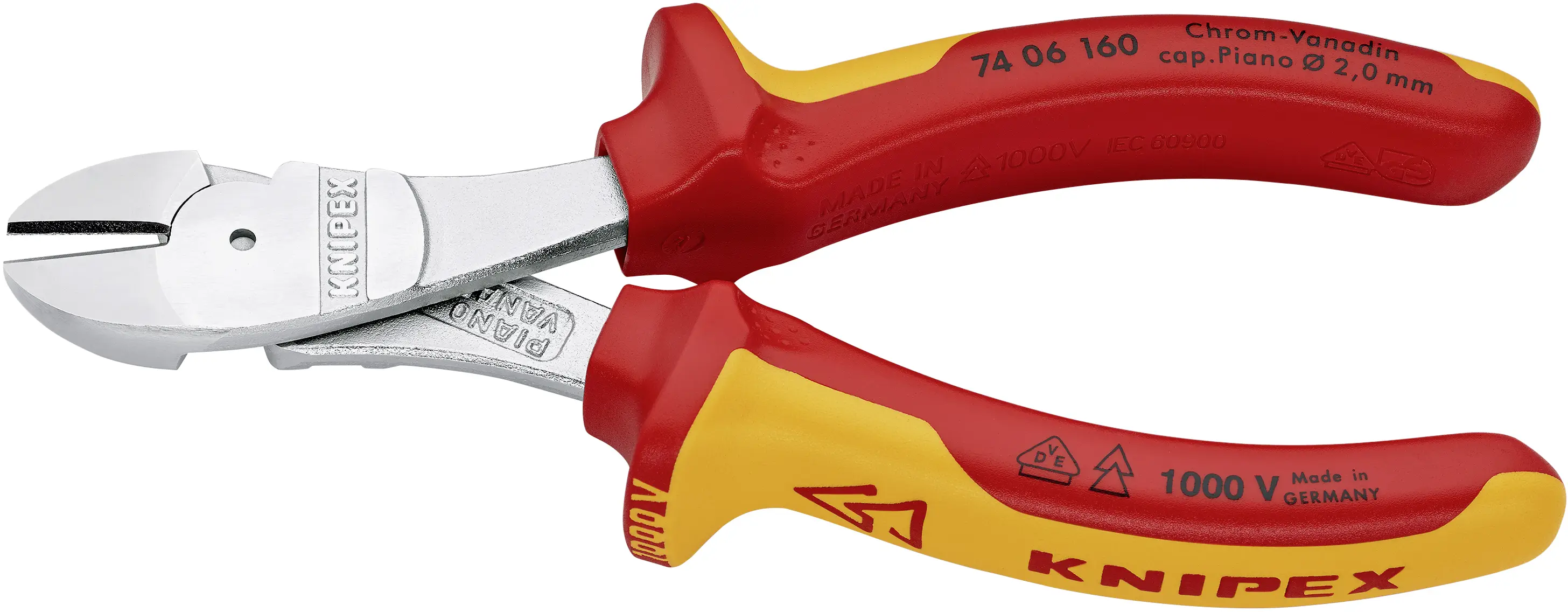 Бокорезы Knipex 74 06 160 для тяжелых условий эксплуатации, 160 мм, твердость 64 HRC, VDE.