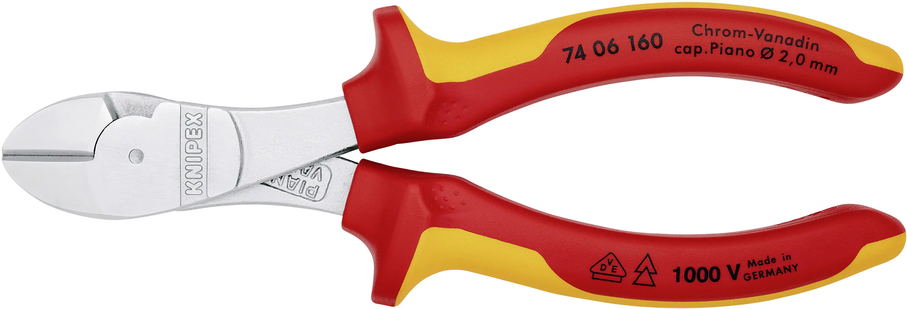 Бокорезы Knipex 74 06 160 для тяжелых условий эксплуатации, 160 мм, твердость 64 HRC, VDE.