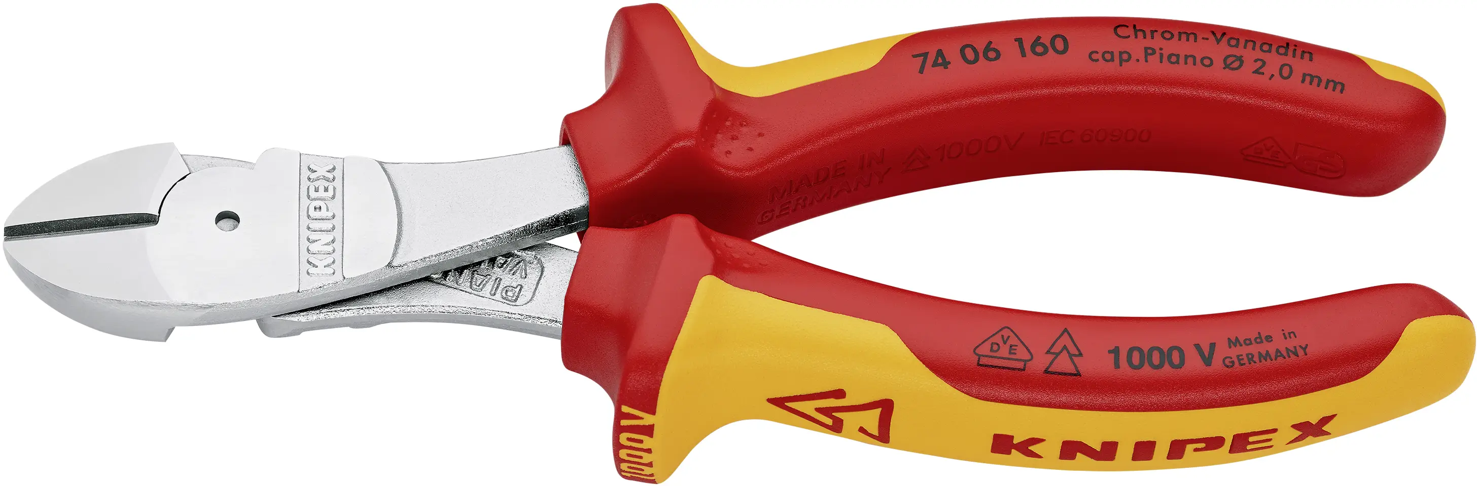 Бокорезы Knipex 74 06 160 для тяжелых условий эксплуатации, 160 мм, твердость 64 HRC, VDE.