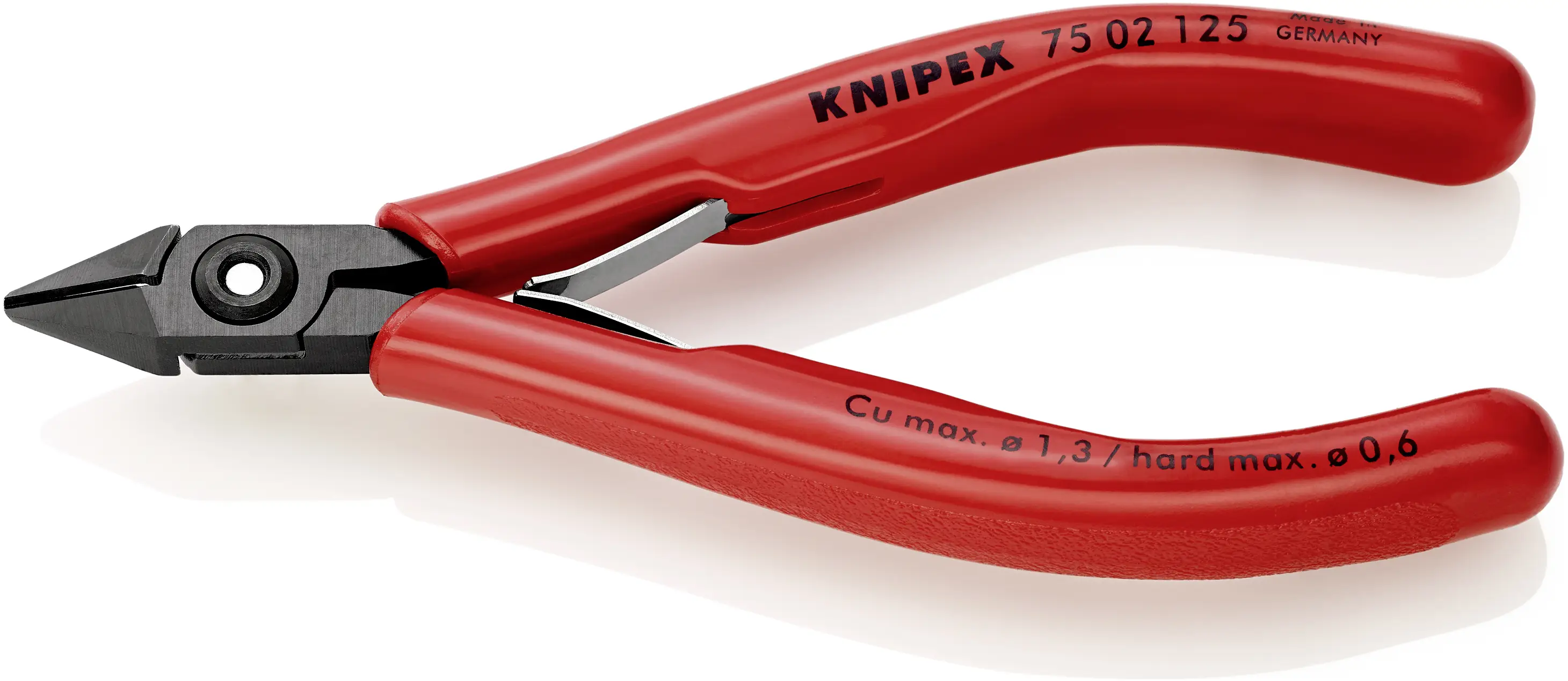Бокорез Knipex 75 02 125, 125 мм, твердость 64 HRC, для электроники и механики.