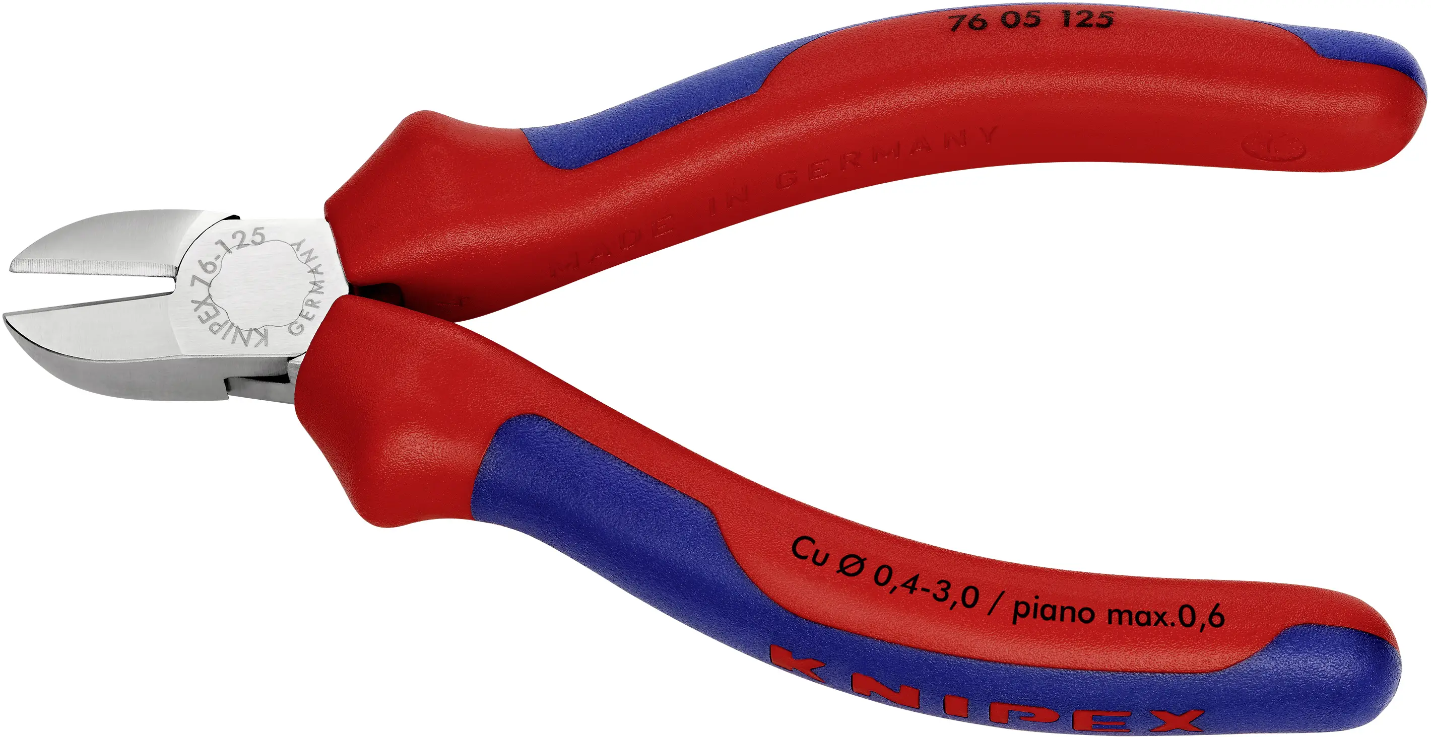 Бокорез Knipex 76 05 125, 125 мм, твердость 63 HRC, для электроники и механики.