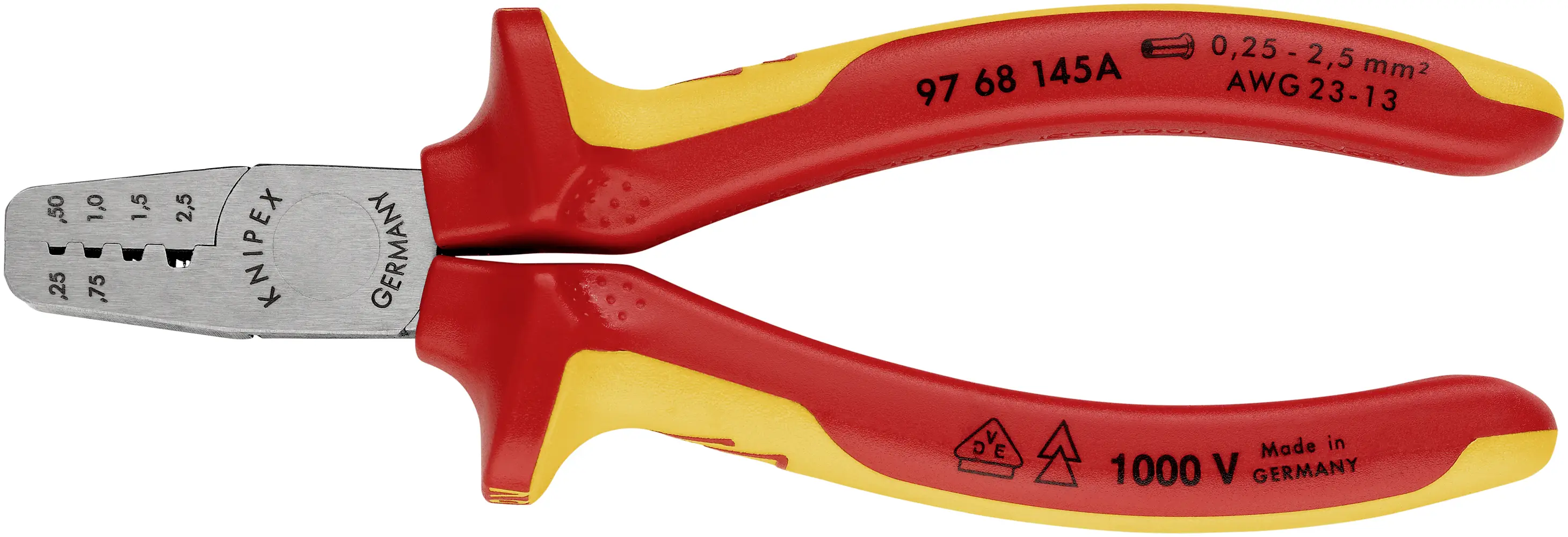 Knipex 97 68 145 — обжимной инструмент, диаметр обжимного стержня от 0,25 до 2,5 мм².