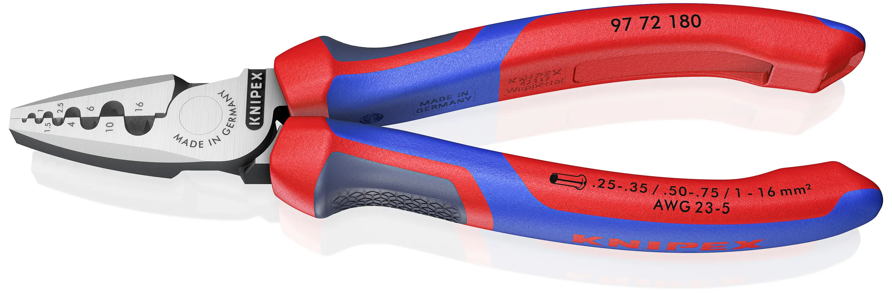 Обжимной инструмент Knipex 97 72 180, диаметр обжимного провода от 0,25 до 16 мм².