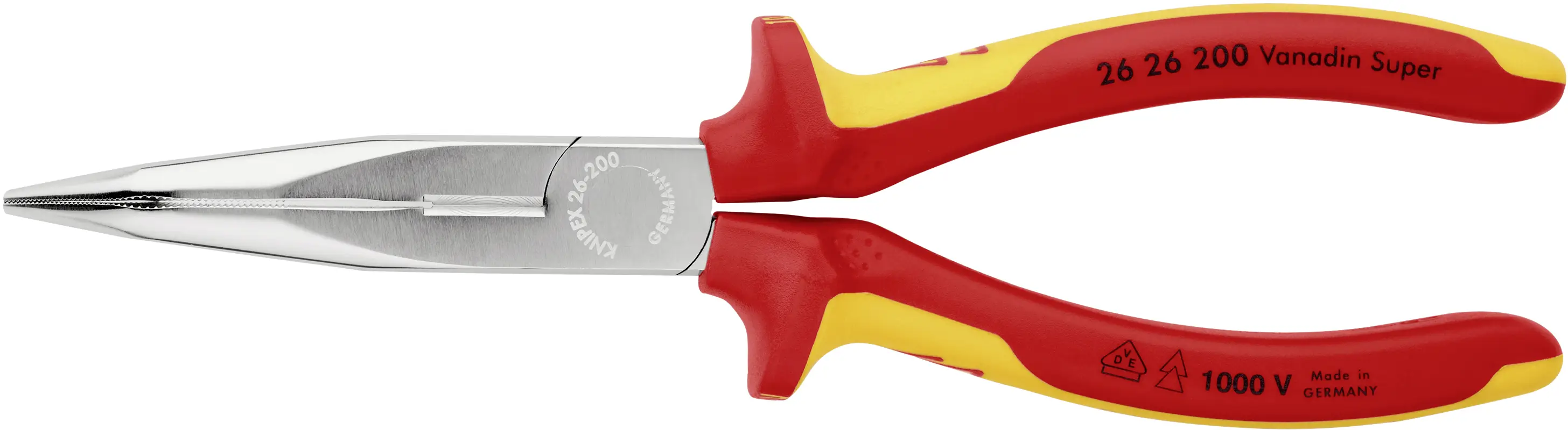 Плоскогубці Knipex 26 26 200 VDE з плоскими закругленими губками, кут 45°, з ванадієвої електротехнічної сталі, 200 мм