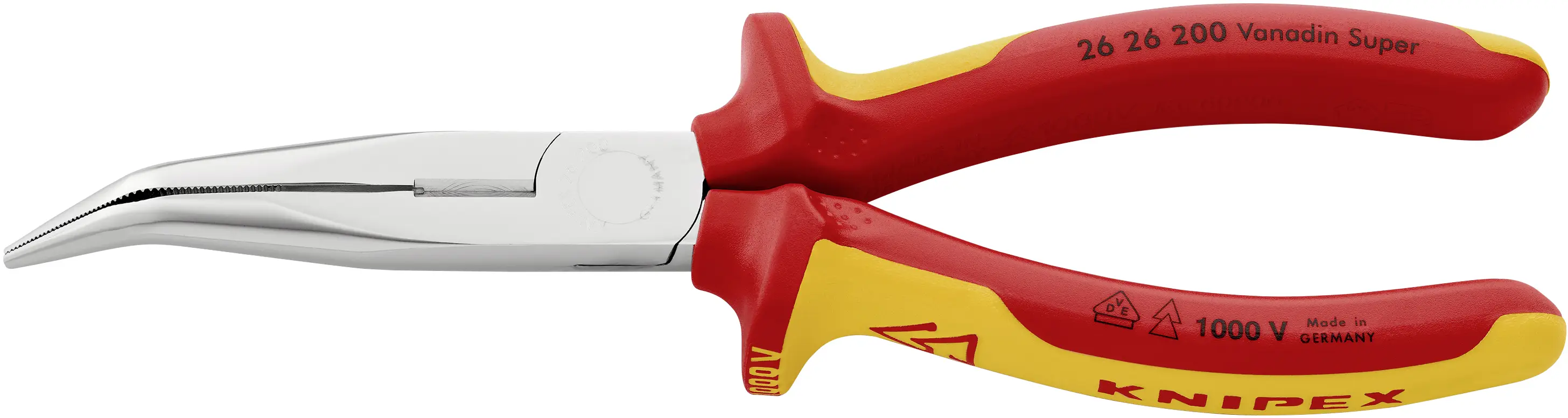 Плоскогубці Knipex 26 26 200 VDE з плоскими закругленими губками, кут 45°, з ванадієвої електротехнічної сталі, 200 мм