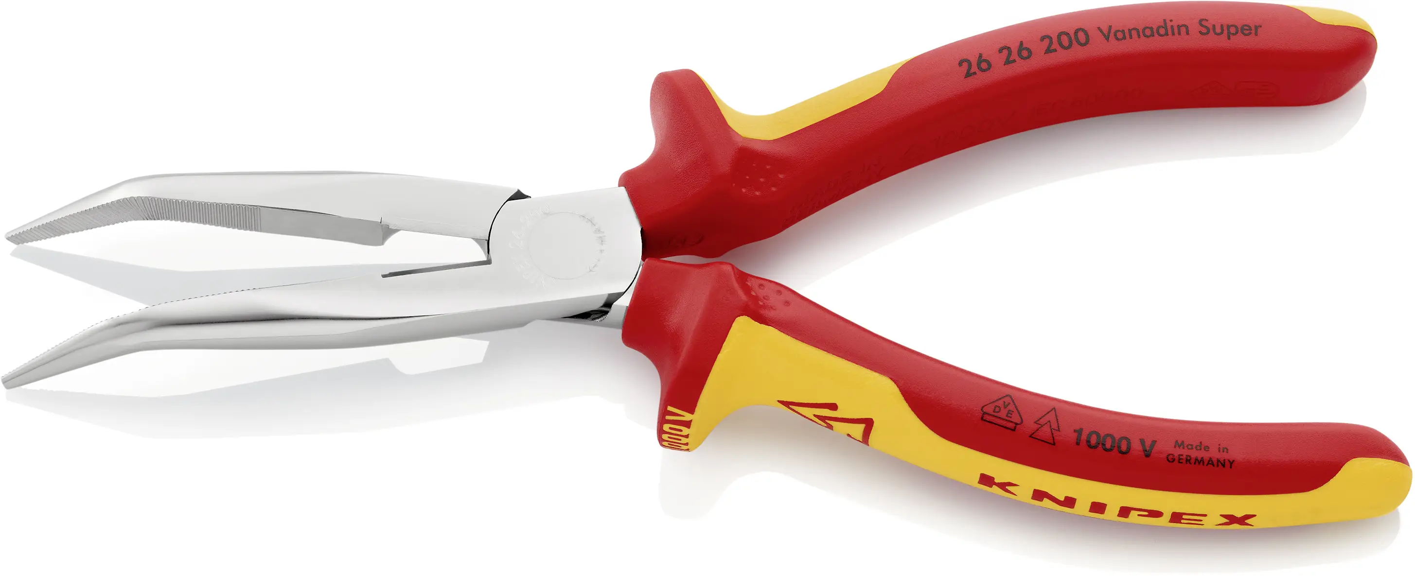 Плоскогубцы Knipex 26 26 200 VDE с плоскими круглыми губками, изогнутые под углом 45°, ванадиевая электротехническая сталь, 200 мм