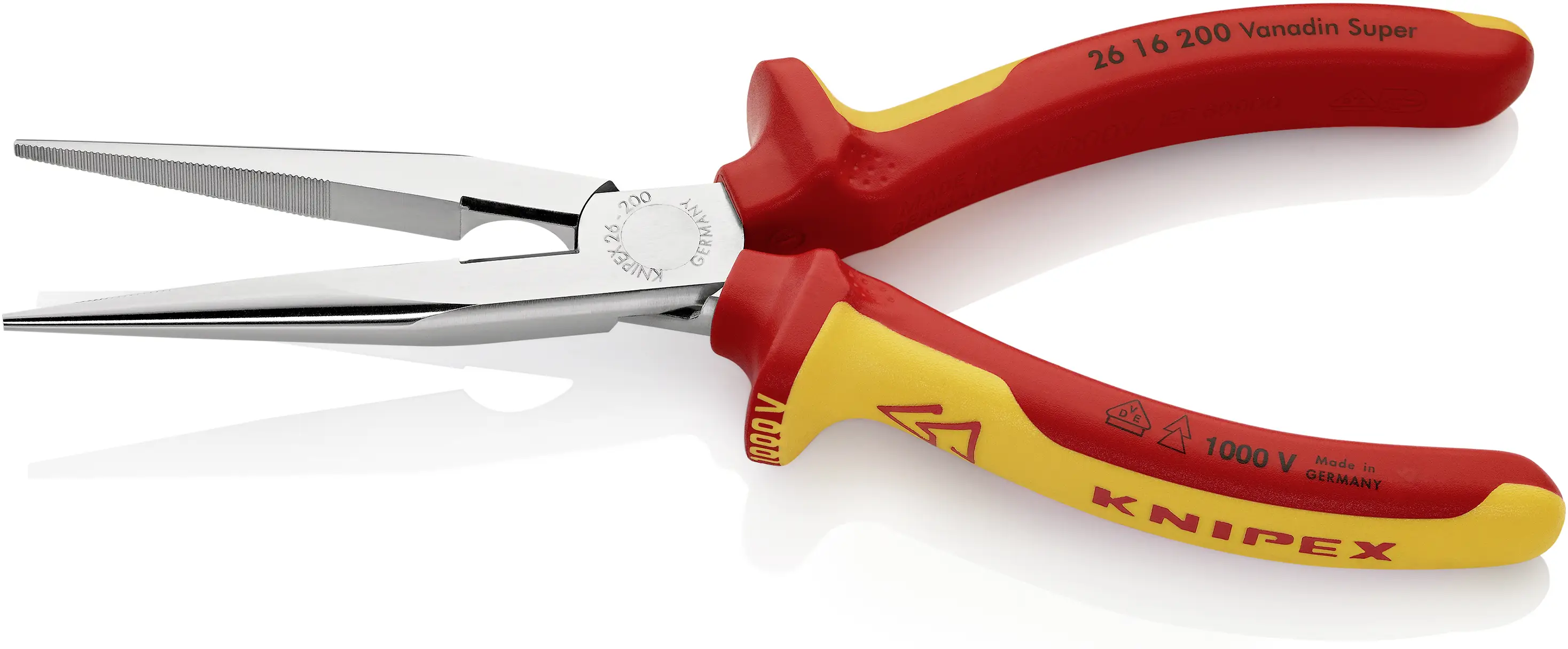 Плоскогубці Knipex 26 16 200 VDE з плоскими круглими губками, прямі, з ванадієвої електротехнічної сталі, 200 мм