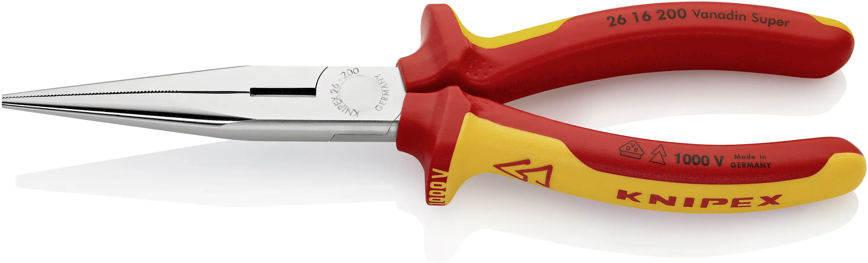 Плоскогубці Knipex 26 16 200 VDE з плоскими круглими губками, прямі, з ванадієвої електротехнічної сталі, 200 мм