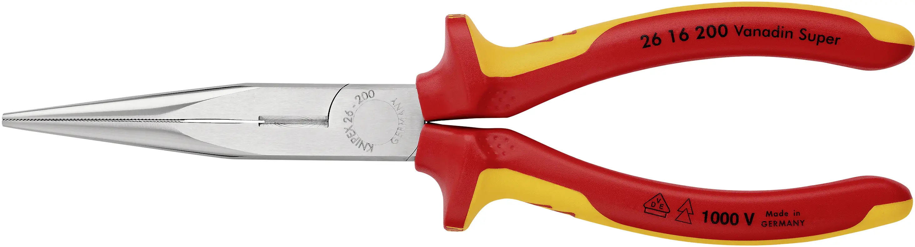 Плоскогубці Knipex 26 16 200 VDE з плоскими круглими губками, прямі, з ванадієвої електротехнічної сталі, 200 мм