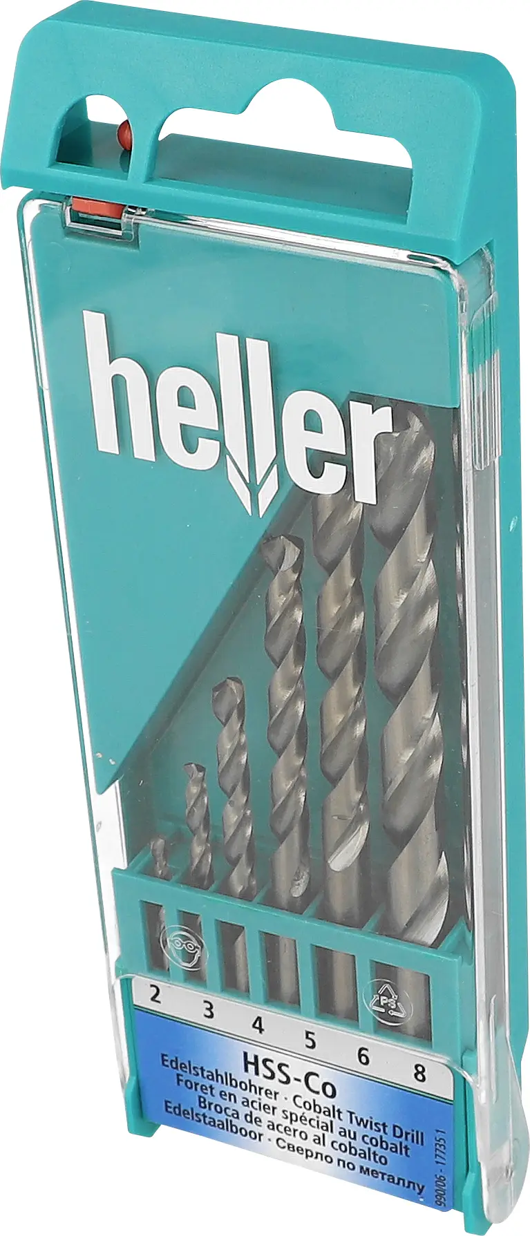Набор сверл Heller 17735 D HSS для металла, 6 шт., 2 мм, 3 мм, 4 мм, 5 мм, 6 мм, 8 мм, кобальт, DIN 338, прямой хвостовик, 1 компл