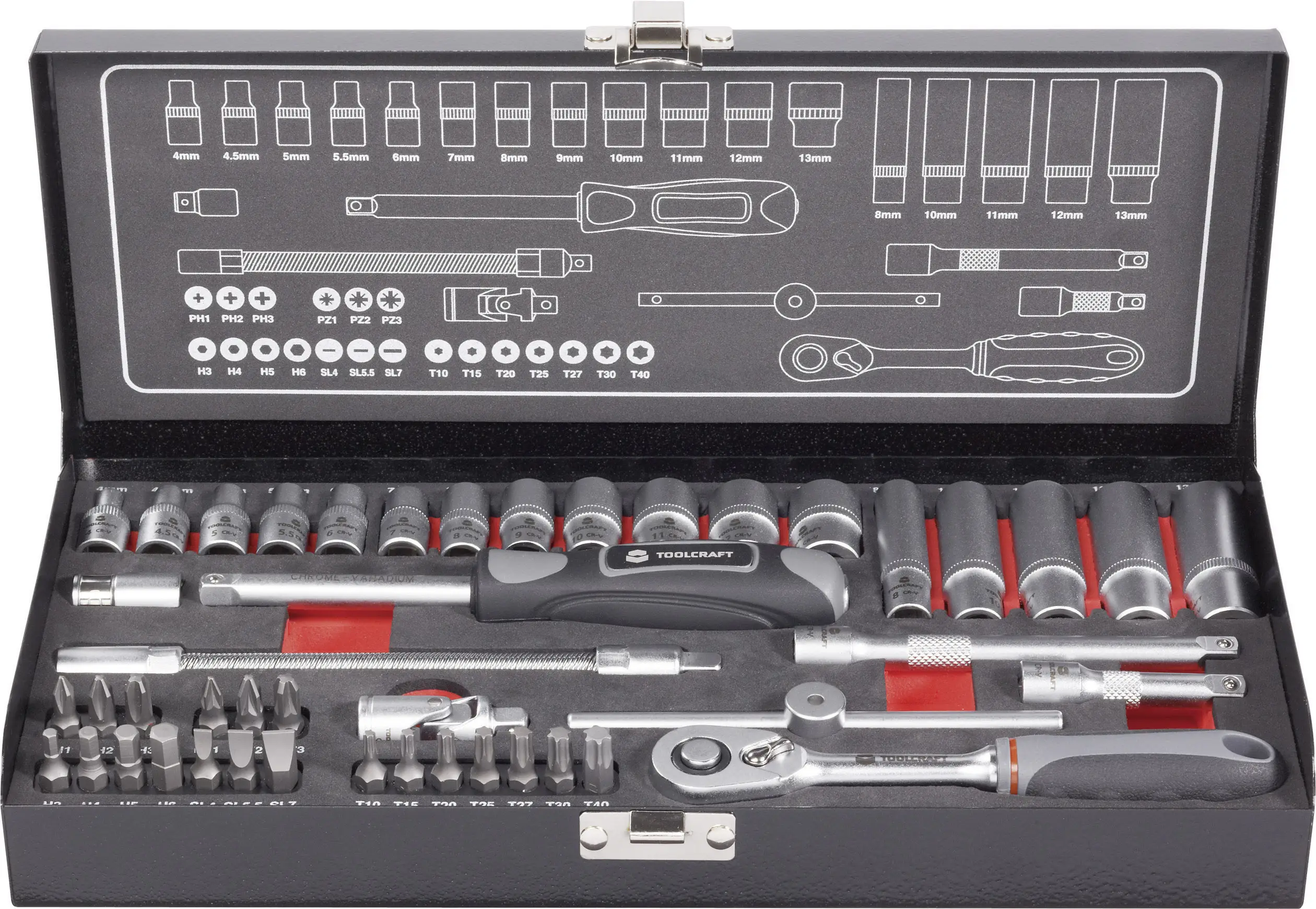 Торцеві ключі TOOLCRAFT 826386 з тріскачкою, 1/4
