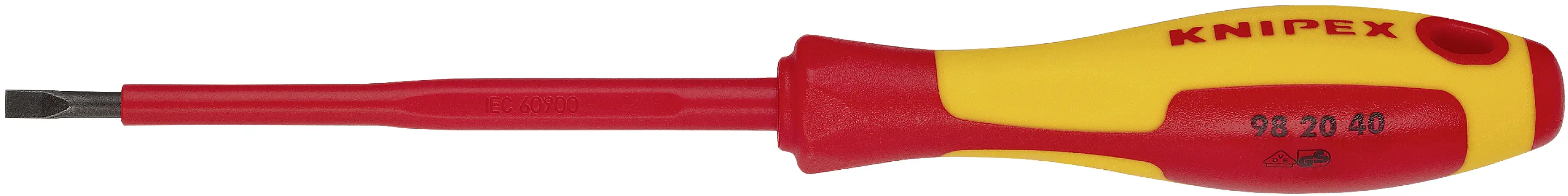 Шлицевая отвертка Knipex VDE 98 20 40. Ширина лезвия: 4 мм. Длина наконечника: 100 мм.